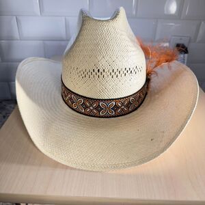Cowboy Hat VINTAGE STETSON ROADRUNNER STRAW BRICK CROWN TAN.